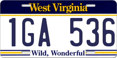 WV license plate 1GA536