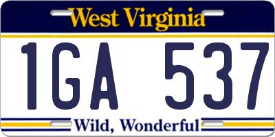 WV license plate 1GA537