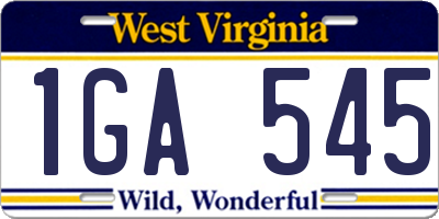 WV license plate 1GA545