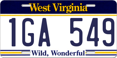 WV license plate 1GA549