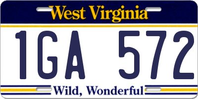 WV license plate 1GA572