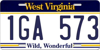 WV license plate 1GA573