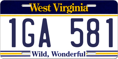 WV license plate 1GA581