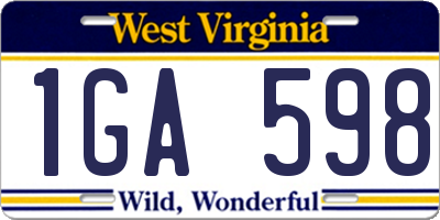 WV license plate 1GA598