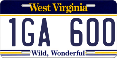 WV license plate 1GA600