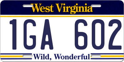 WV license plate 1GA602