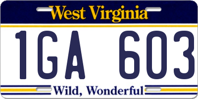 WV license plate 1GA603