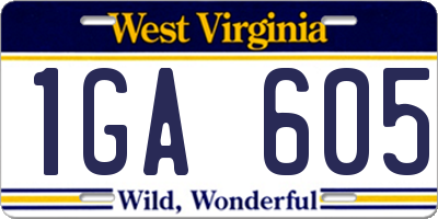 WV license plate 1GA605