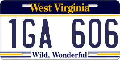 WV license plate 1GA606