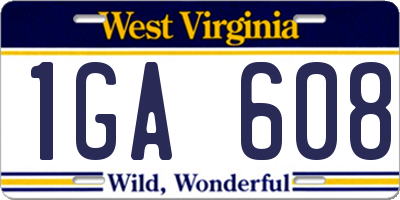 WV license plate 1GA608