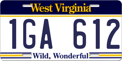 WV license plate 1GA612