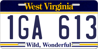 WV license plate 1GA613