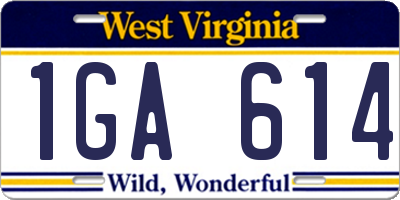 WV license plate 1GA614