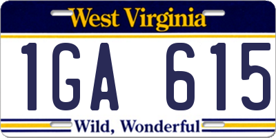 WV license plate 1GA615