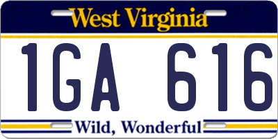 WV license plate 1GA616