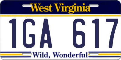 WV license plate 1GA617