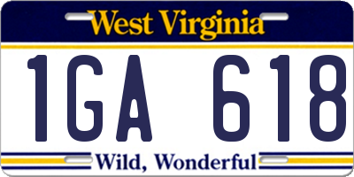 WV license plate 1GA618