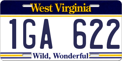 WV license plate 1GA622