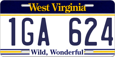 WV license plate 1GA624