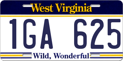 WV license plate 1GA625