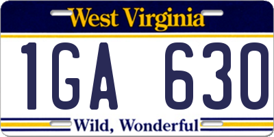 WV license plate 1GA630
