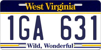 WV license plate 1GA631