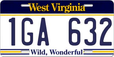 WV license plate 1GA632