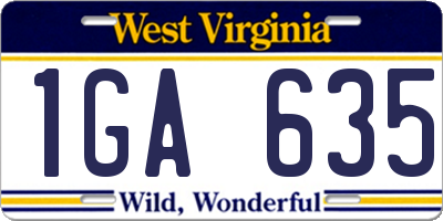 WV license plate 1GA635