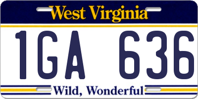 WV license plate 1GA636