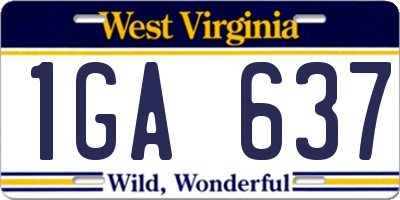 WV license plate 1GA637