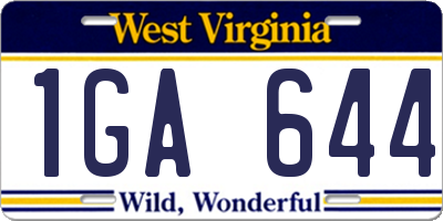 WV license plate 1GA644