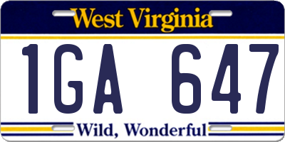 WV license plate 1GA647