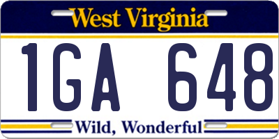 WV license plate 1GA648