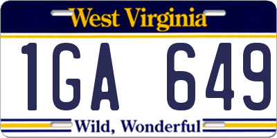 WV license plate 1GA649