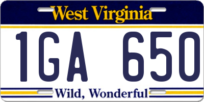 WV license plate 1GA650