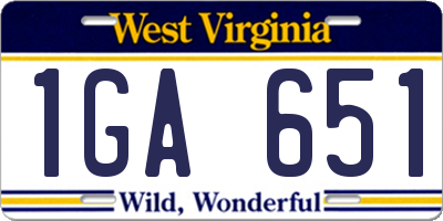 WV license plate 1GA651
