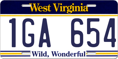 WV license plate 1GA654