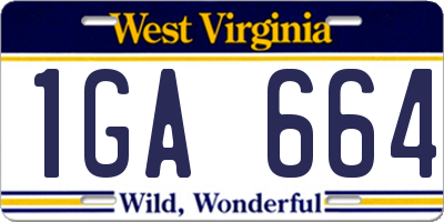 WV license plate 1GA664