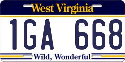 WV license plate 1GA668