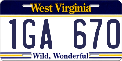 WV license plate 1GA670