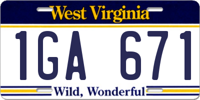 WV license plate 1GA671