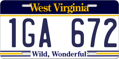 WV license plate 1GA672