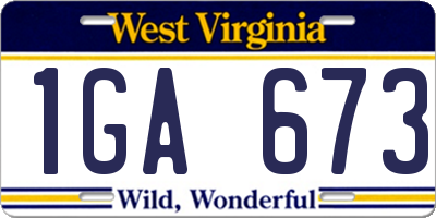 WV license plate 1GA673