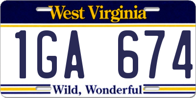 WV license plate 1GA674