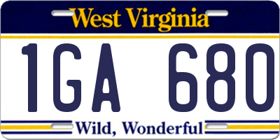 WV license plate 1GA680