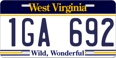 WV license plate 1GA692