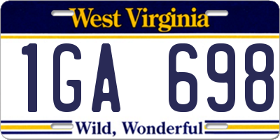 WV license plate 1GA698