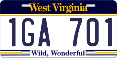 WV license plate 1GA701