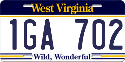WV license plate 1GA702