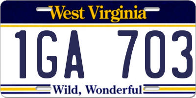 WV license plate 1GA703